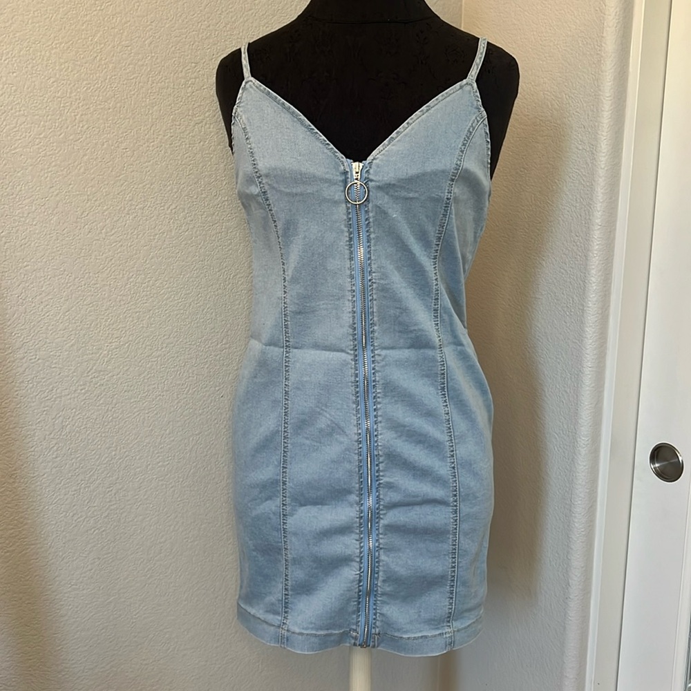 American Bazi Los Angeles ZIPPER FRONT CLOSURE DENIM BODYCON DRESS Large New - Picture 4 of 11